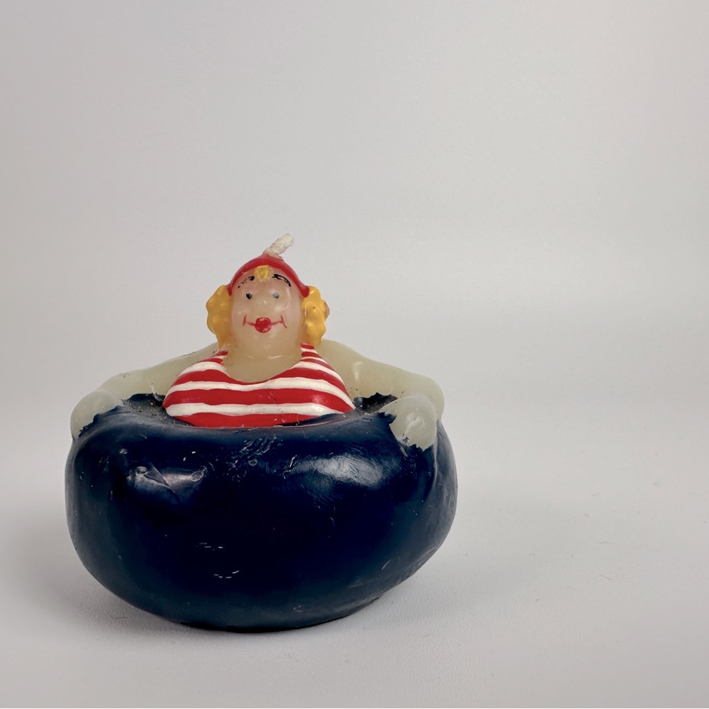 VTG Boston Warehouse Floating Candle‎ Inner-tube Lady Stripe Swimsuit Tealight